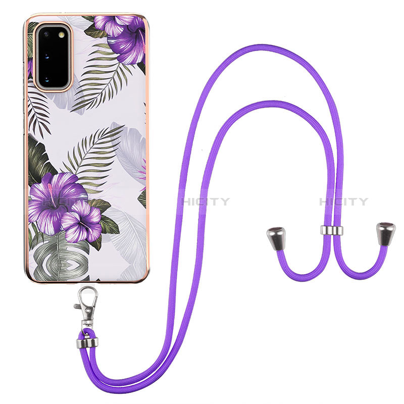 Funda Silicona Gel Goma Patron de Moda Carcasa con Acollador Cordon Lanyard Y03B para Samsung Galaxy S20