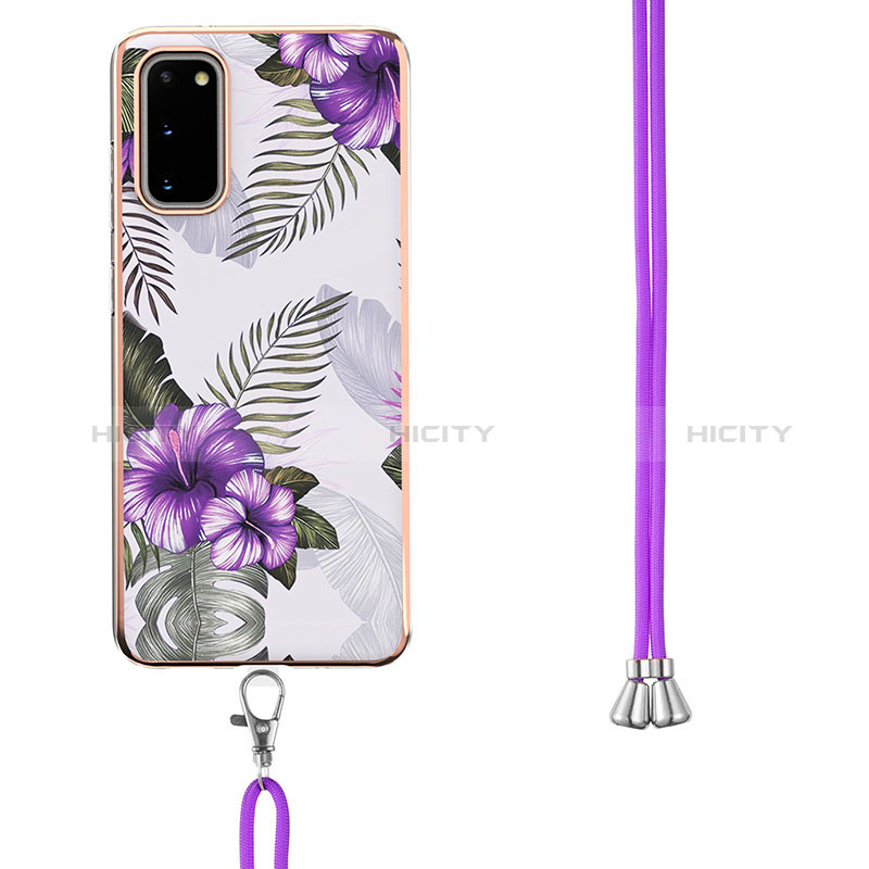 Funda Silicona Gel Goma Patron de Moda Carcasa con Acollador Cordon Lanyard Y03B para Samsung Galaxy S20