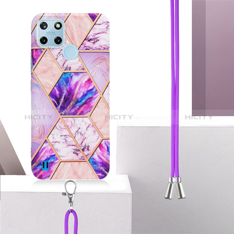 Funda Silicona Gel Goma Patron de Moda Carcasa con Acollador Cordon Lanyard Y04B para Realme C25Y India