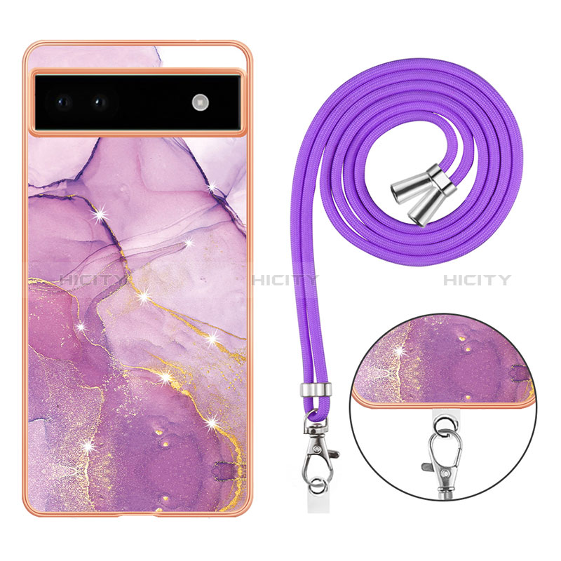 Funda Silicona Gel Goma Patron de Moda Carcasa con Acollador Cordon Lanyard Y05B para Google Pixel 6a 5G