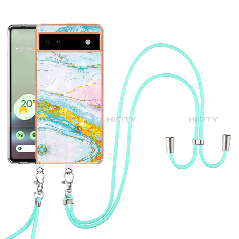 Funda Silicona Gel Goma Patron de Moda Carcasa con Acollador Cordon Lanyard Y05B para Google Pixel 6a 5G