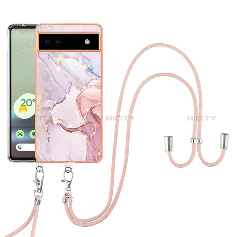 Funda Silicona Gel Goma Patron de Moda Carcasa con Acollador Cordon Lanyard Y05B para Google Pixel 6a 5G