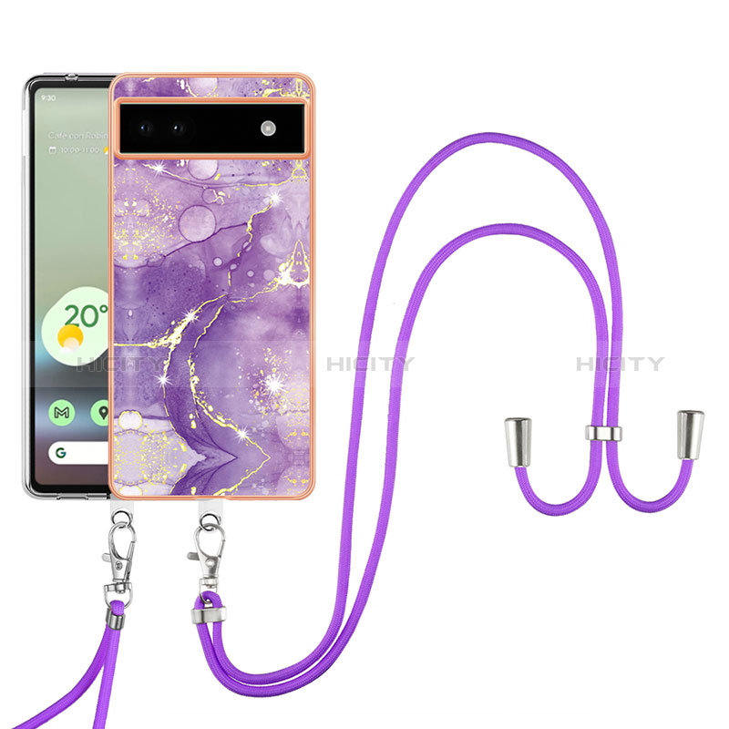 Funda Silicona Gel Goma Patron de Moda Carcasa con Acollador Cordon Lanyard Y05B para Google Pixel 6a 5G