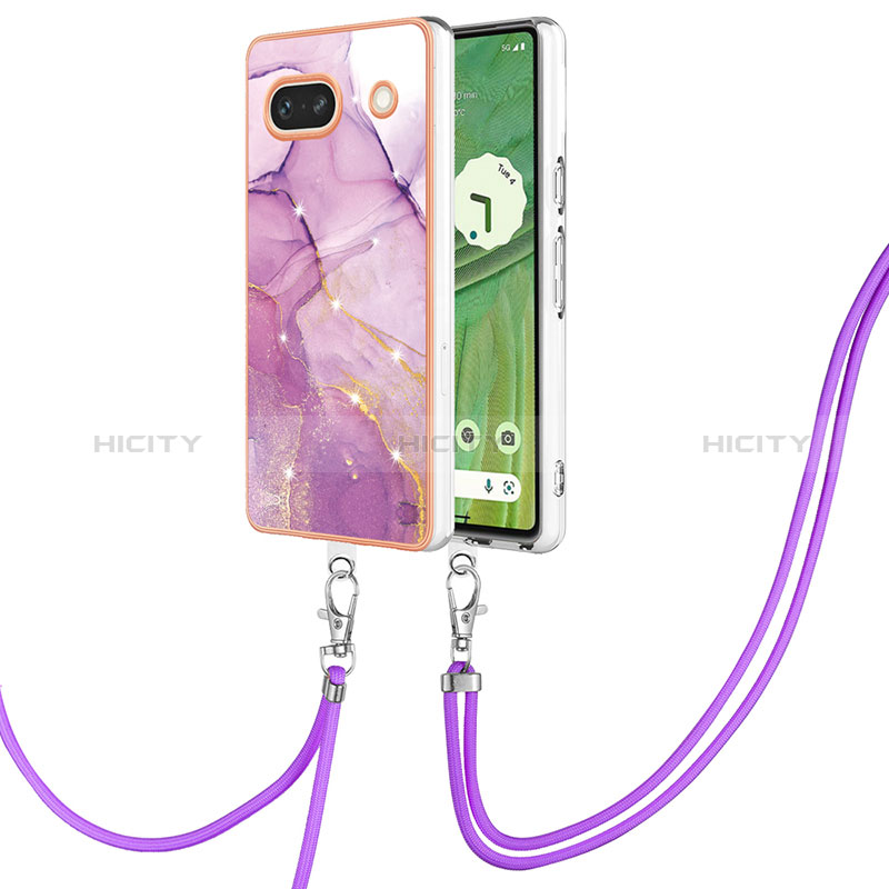 Funda Silicona Gel Goma Patron de Moda Carcasa con Acollador Cordon Lanyard Y05B para Google Pixel 7a 5G Purpura Claro