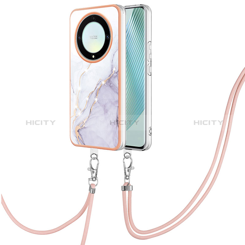 Funda Silicona Gel Goma Patron de Moda Carcasa con Acollador Cordon Lanyard Y05B para Huawei Honor Magic5 Lite 5G Blanco