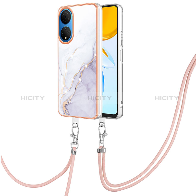 Funda Silicona Gel Goma Patron de Moda Carcasa con Acollador Cordon Lanyard Y05B para Huawei Honor X7 Blanco