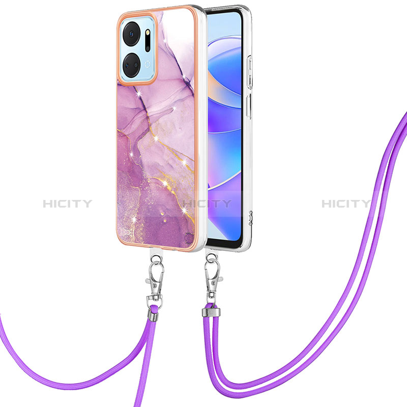 Funda Silicona Gel Goma Patron de Moda Carcasa con Acollador Cordon Lanyard Y05B para Huawei Honor X7a