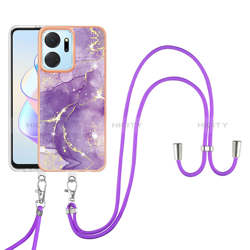 Funda Silicona Gel Goma Patron de Moda Carcasa con Acollador Cordon Lanyard Y05B para Huawei Honor X7a