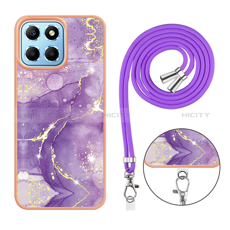 Funda Silicona Gel Goma Patron de Moda Carcasa con Acollador Cordon Lanyard Y05B para Huawei Honor X8 5G