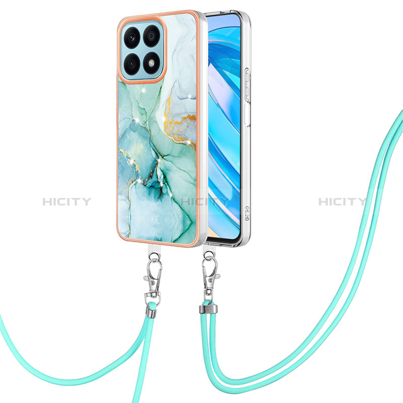 Funda Silicona Gel Goma Patron de Moda Carcasa con Acollador Cordon Lanyard Y05B para Huawei Honor X8a 4G