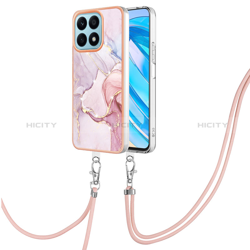 Funda Silicona Gel Goma Patron de Moda Carcasa con Acollador Cordon Lanyard Y05B para Huawei Honor X8a 4G