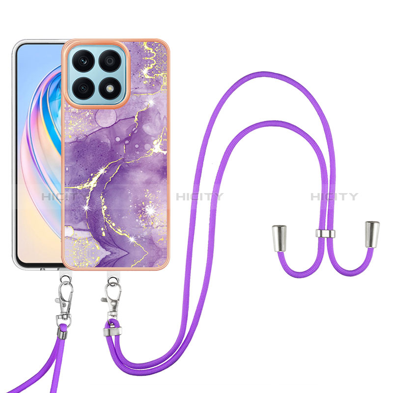 Funda Silicona Gel Goma Patron de Moda Carcasa con Acollador Cordon Lanyard Y05B para Huawei Honor X8a 4G