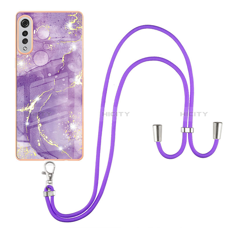 Funda Silicona Gel Goma Patron de Moda Carcasa con Acollador Cordon Lanyard Y05B para LG Velvet 5G