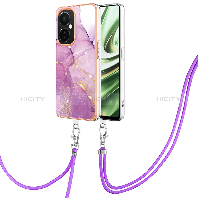 Funda Silicona Gel Goma Patron de Moda Carcasa con Acollador Cordon Lanyard Y05B para OnePlus Nord CE 3 5G Purpura Claro