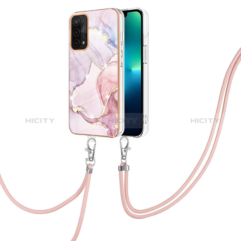 Funda Silicona Gel Goma Patron de Moda Carcasa con Acollador Cordon Lanyard Y05B para Oppo A74 5G