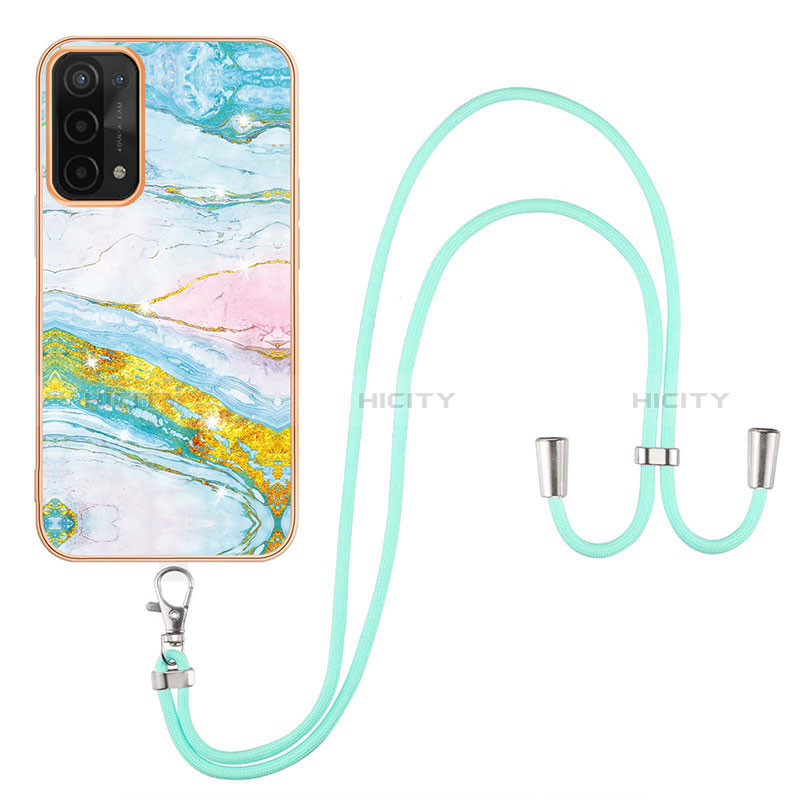 Funda Silicona Gel Goma Patron de Moda Carcasa con Acollador Cordon Lanyard Y05B para Oppo A74 5G