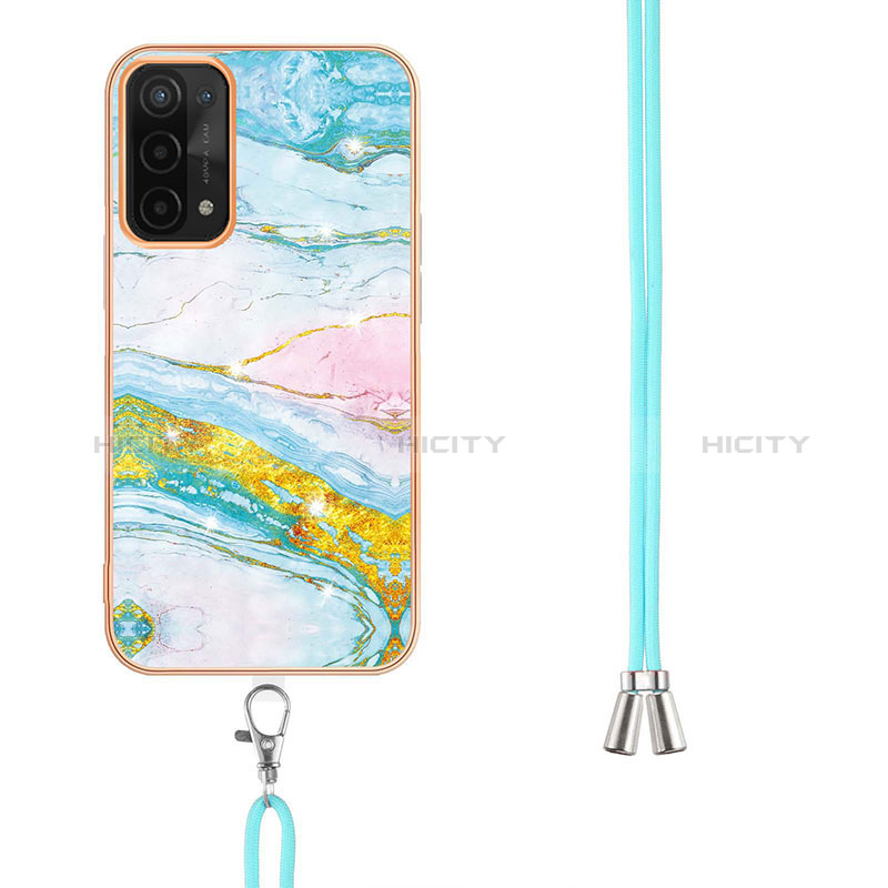 Funda Silicona Gel Goma Patron de Moda Carcasa con Acollador Cordon Lanyard Y05B para Oppo A74 5G