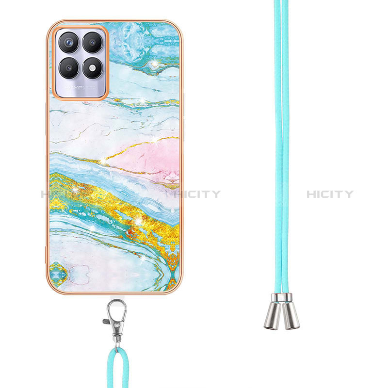 Funda Silicona Gel Goma Patron de Moda Carcasa con Acollador Cordon Lanyard Y05B para Realme 8i