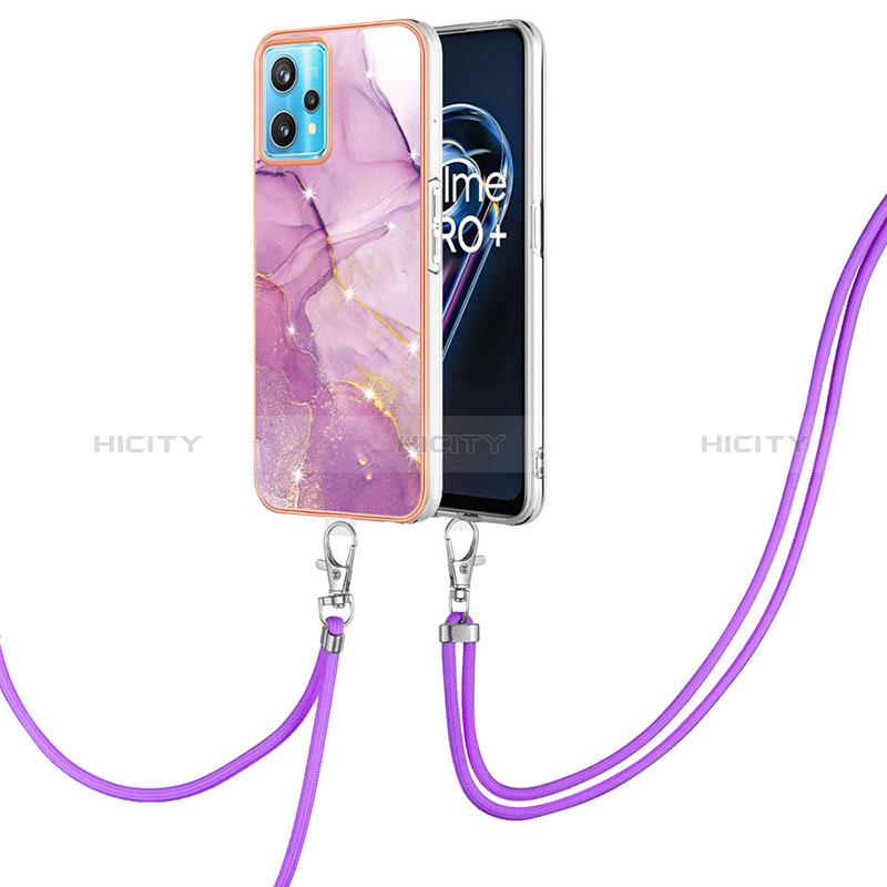 Funda Silicona Gel Goma Patron de Moda Carcasa con Acollador Cordon Lanyard Y05B para Realme 9 4G Purpura Claro