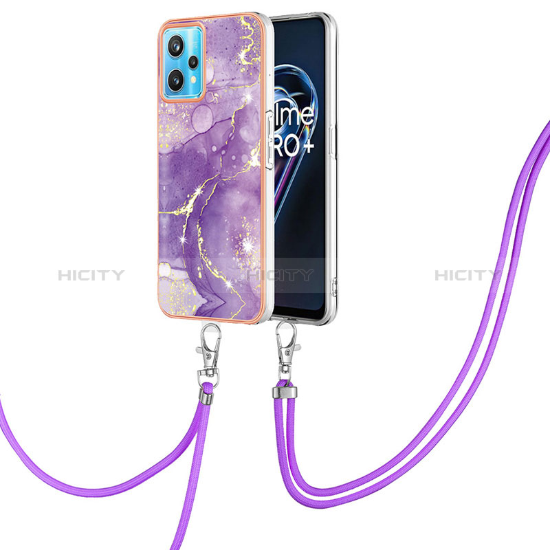 Funda Silicona Gel Goma Patron de Moda Carcasa con Acollador Cordon Lanyard Y05B para Realme 9 5G Morado