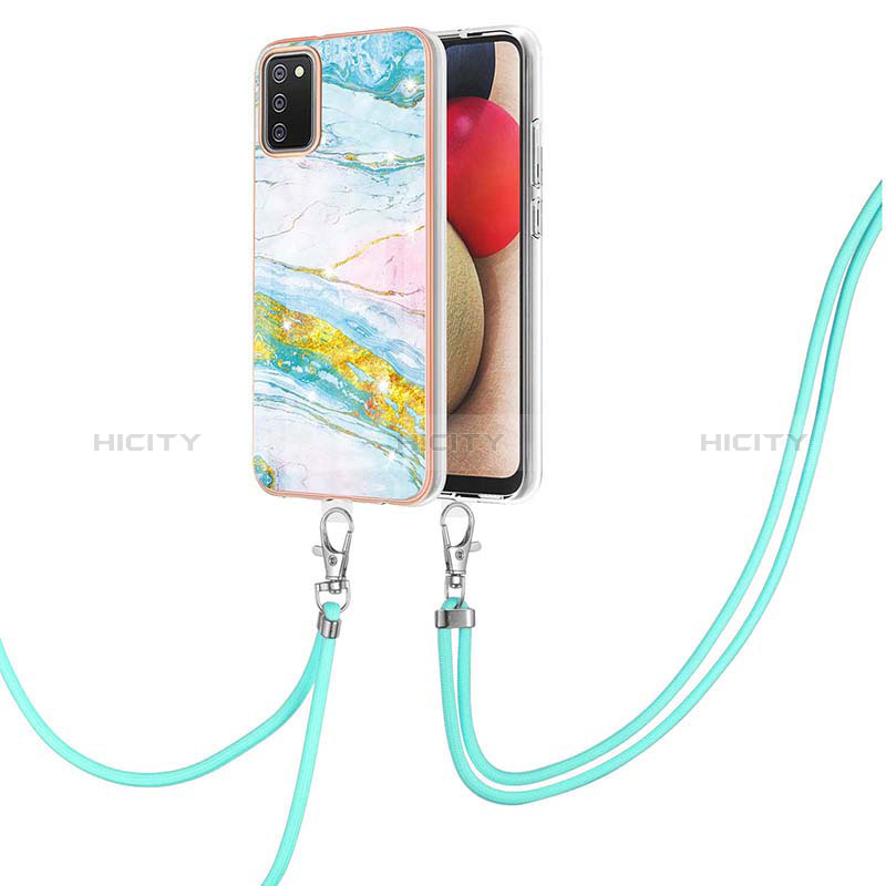 Funda Silicona Gel Goma Patron de Moda Carcasa con Acollador Cordon Lanyard Y05B para Samsung Galaxy A02s