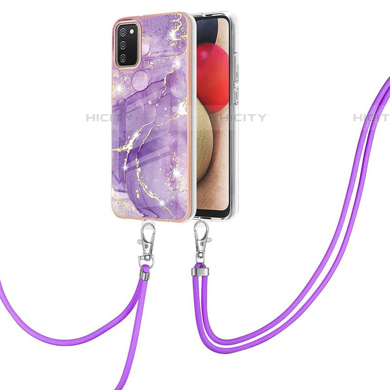 Funda Silicona Gel Goma Patron de Moda Carcasa con Acollador Cordon Lanyard Y05B para Samsung Galaxy A03s