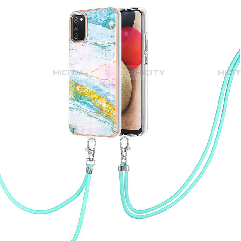 Funda Silicona Gel Goma Patron de Moda Carcasa con Acollador Cordon Lanyard Y05B para Samsung Galaxy A03s