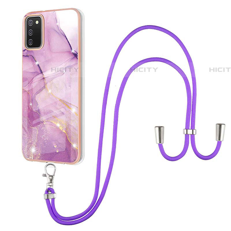 Funda Silicona Gel Goma Patron de Moda Carcasa con Acollador Cordon Lanyard Y05B para Samsung Galaxy A03s