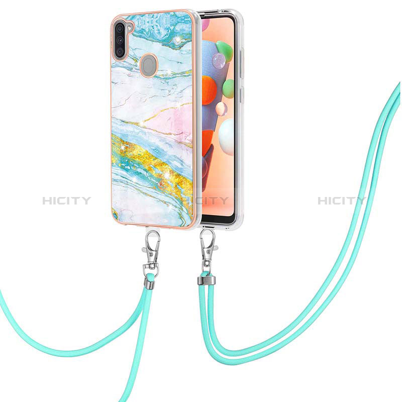 Funda Silicona Gel Goma Patron de Moda Carcasa con Acollador Cordon Lanyard Y05B para Samsung Galaxy A11