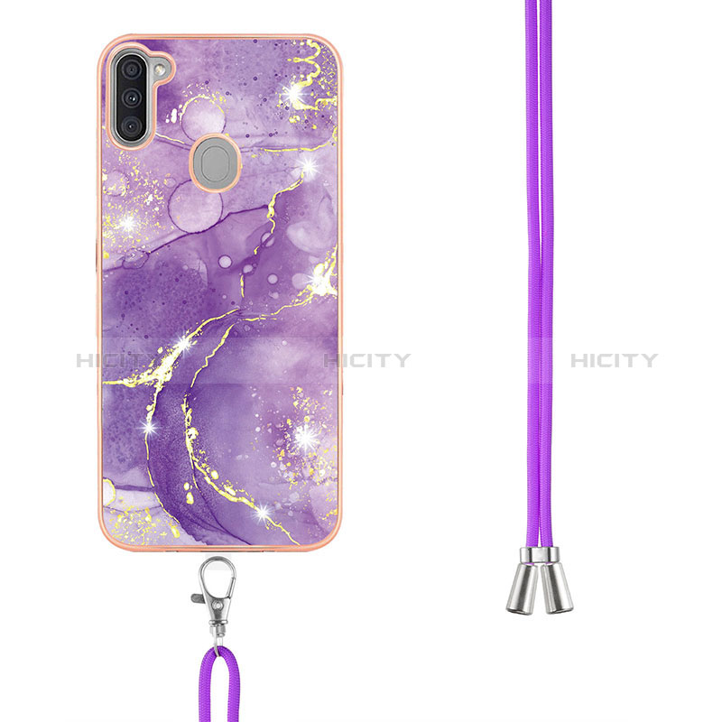 Funda Silicona Gel Goma Patron de Moda Carcasa con Acollador Cordon Lanyard Y05B para Samsung Galaxy A11