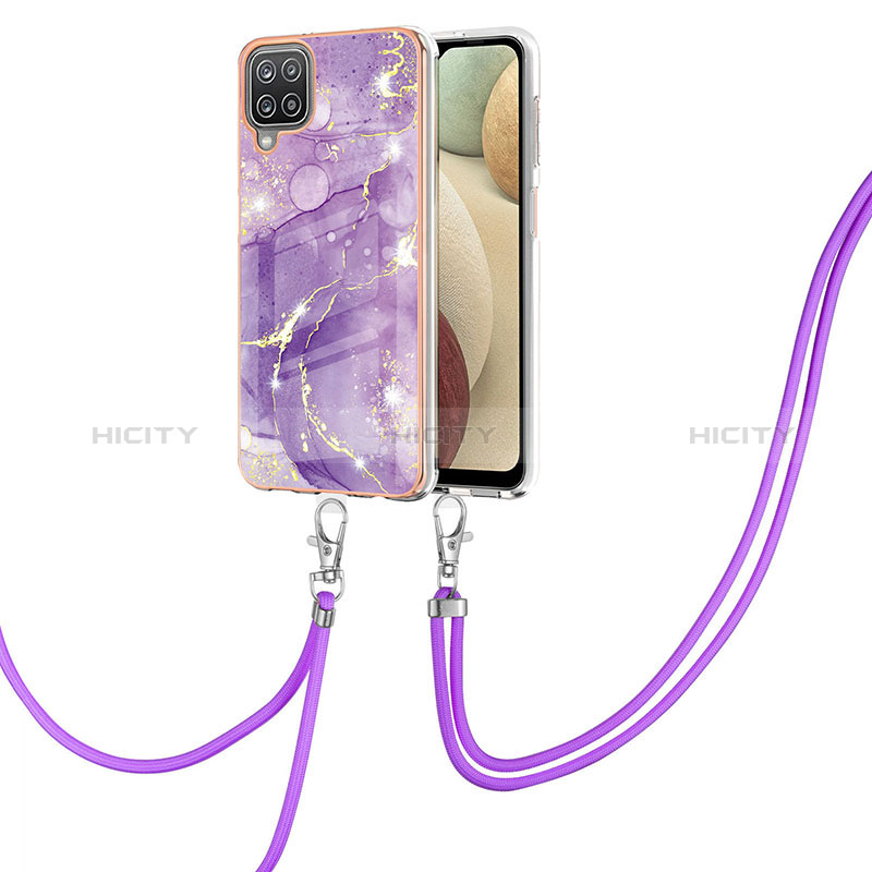 Funda Silicona Gel Goma Patron de Moda Carcasa con Acollador Cordon Lanyard Y05B para Samsung Galaxy A12