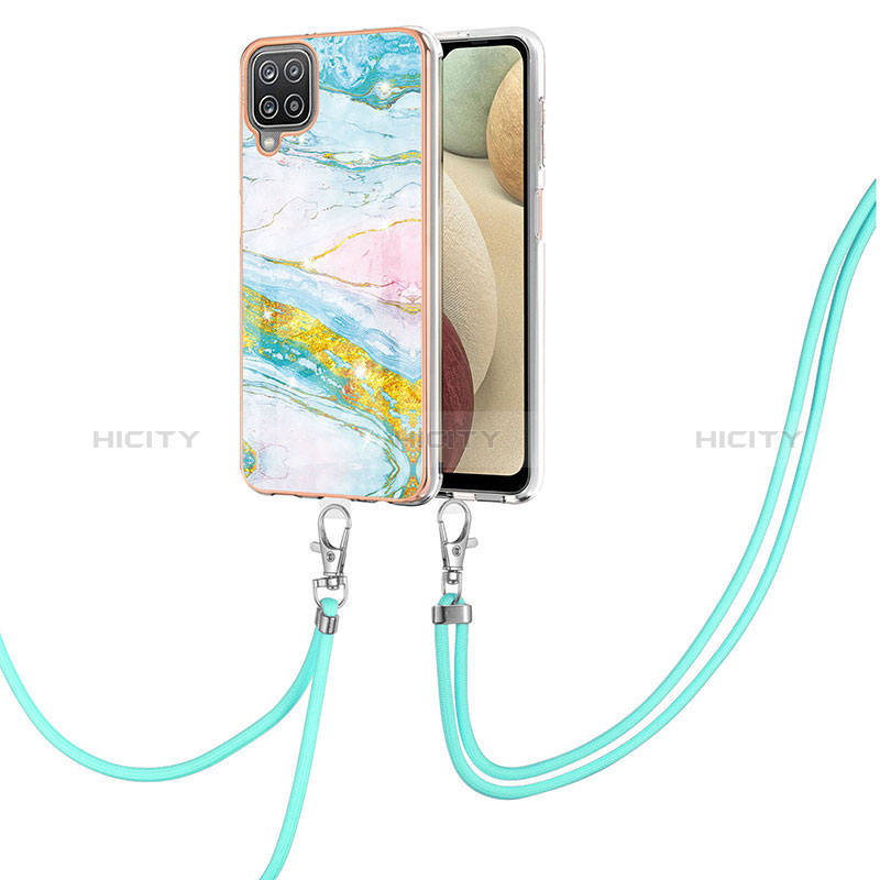 Funda Silicona Gel Goma Patron de Moda Carcasa con Acollador Cordon Lanyard Y05B para Samsung Galaxy A12