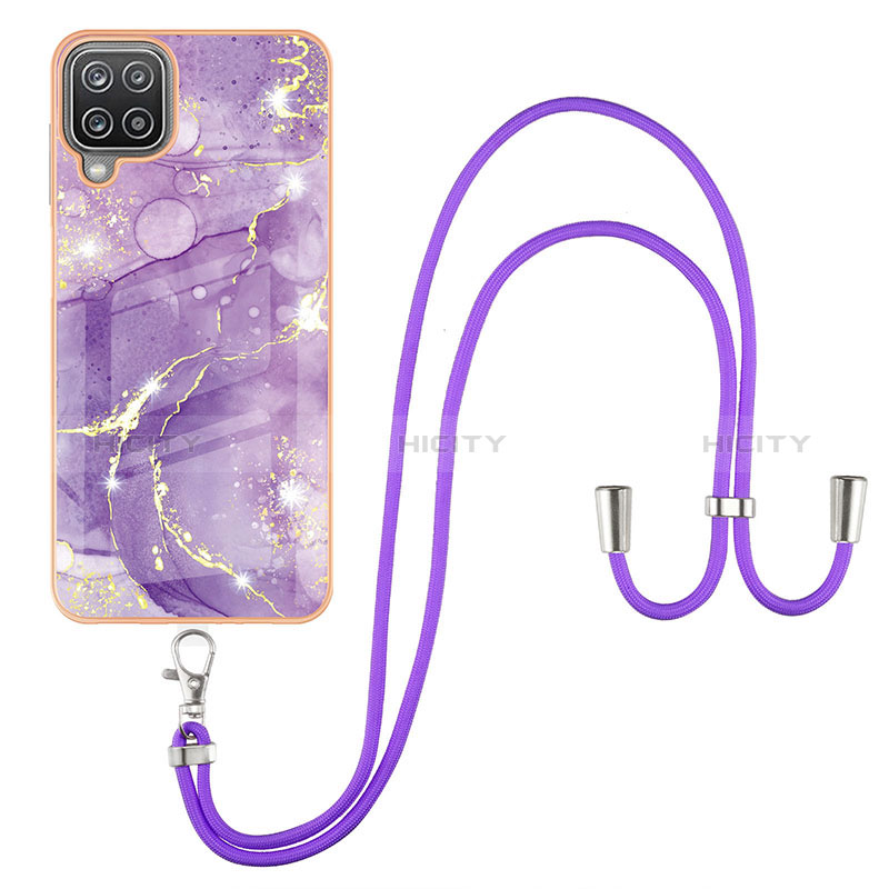 Funda Silicona Gel Goma Patron de Moda Carcasa con Acollador Cordon Lanyard Y05B para Samsung Galaxy A12