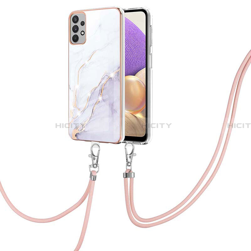 Funda Silicona Gel Goma Patron de Moda Carcasa con Acollador Cordon Lanyard Y05B para Samsung Galaxy A13 4G Blanco