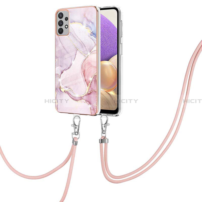 Funda Silicona Gel Goma Patron de Moda Carcasa con Acollador Cordon Lanyard Y05B para Samsung Galaxy A13 4G Rosa