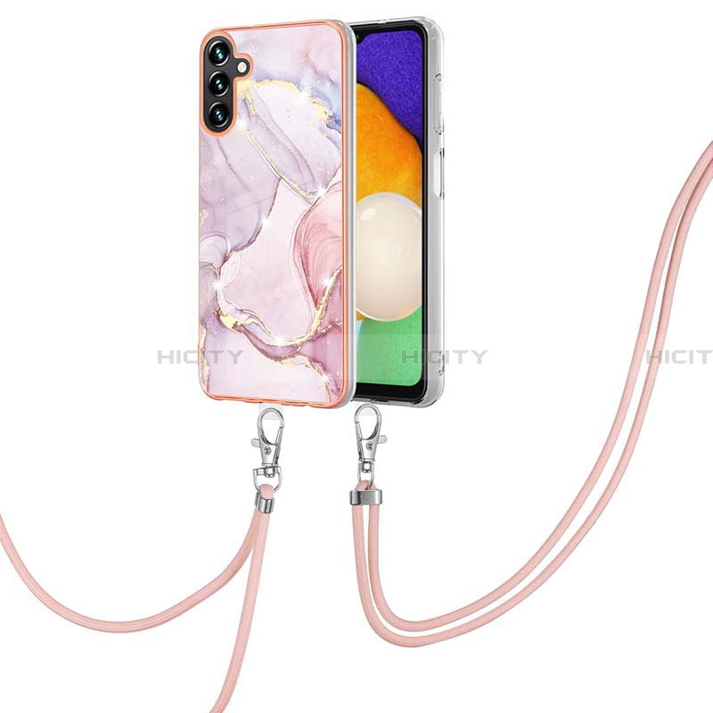 Funda Silicona Gel Goma Patron de Moda Carcasa con Acollador Cordon Lanyard Y05B para Samsung Galaxy A13 5G Rosa