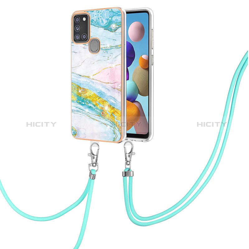 Funda Silicona Gel Goma Patron de Moda Carcasa con Acollador Cordon Lanyard Y05B para Samsung Galaxy A21s Vistoso