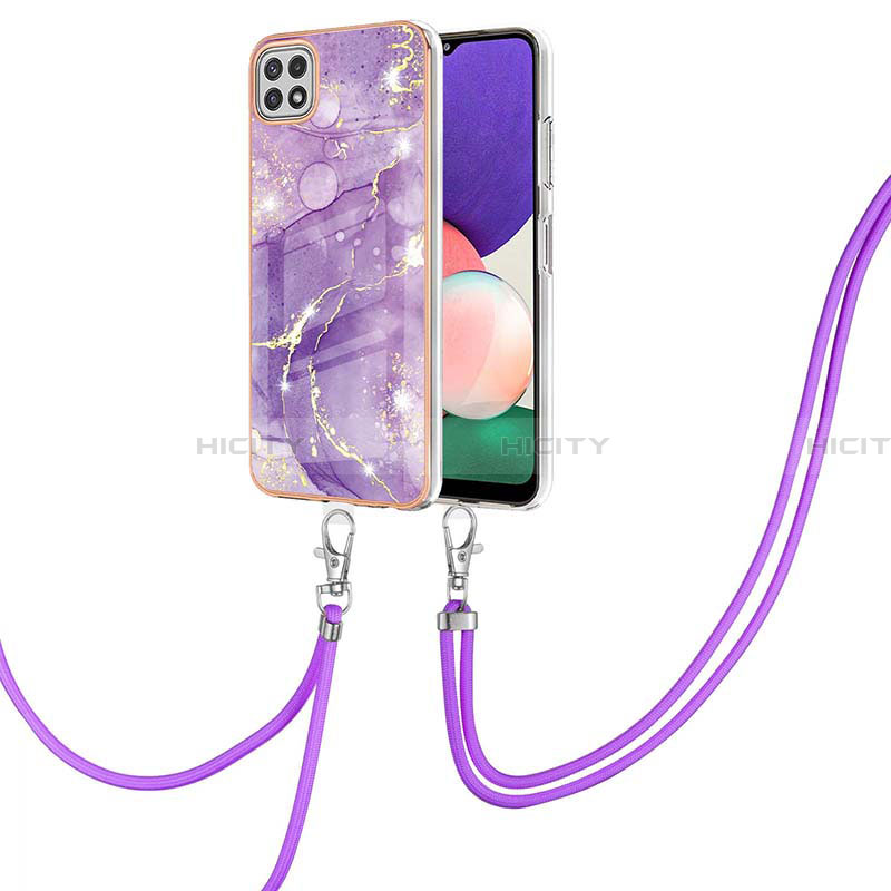 Funda Silicona Gel Goma Patron de Moda Carcasa con Acollador Cordon Lanyard Y05B para Samsung Galaxy A22 5G