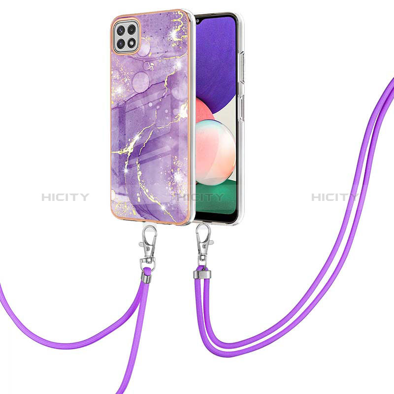 Funda Silicona Gel Goma Patron de Moda Carcasa con Acollador Cordon Lanyard Y05B para Samsung Galaxy A22s 5G Morado