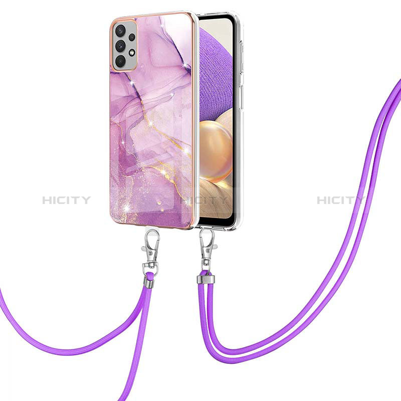 Funda Silicona Gel Goma Patron de Moda Carcasa con Acollador Cordon Lanyard Y05B para Samsung Galaxy A23 5G Purpura Claro