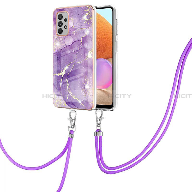 Funda Silicona Gel Goma Patron de Moda Carcasa con Acollador Cordon Lanyard Y05B para Samsung Galaxy A32 4G