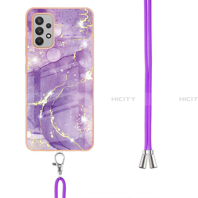 Funda Silicona Gel Goma Patron de Moda Carcasa con Acollador Cordon Lanyard Y05B para Samsung Galaxy A32 4G