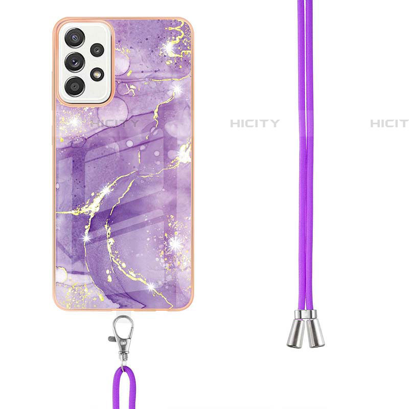 Funda Silicona Gel Goma Patron de Moda Carcasa con Acollador Cordon Lanyard Y05B para Samsung Galaxy A52 4G