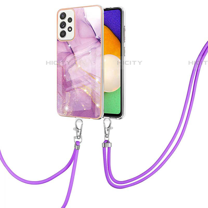 Funda Silicona Gel Goma Patron de Moda Carcasa con Acollador Cordon Lanyard Y05B para Samsung Galaxy A52 4G Purpura Claro