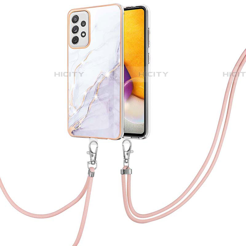 Funda Silicona Gel Goma Patron de Moda Carcasa con Acollador Cordon Lanyard Y05B para Samsung Galaxy A72 4G Blanco