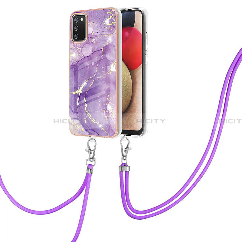 Funda Silicona Gel Goma Patron de Moda Carcasa con Acollador Cordon Lanyard Y05B para Samsung Galaxy F02S SM-E025F