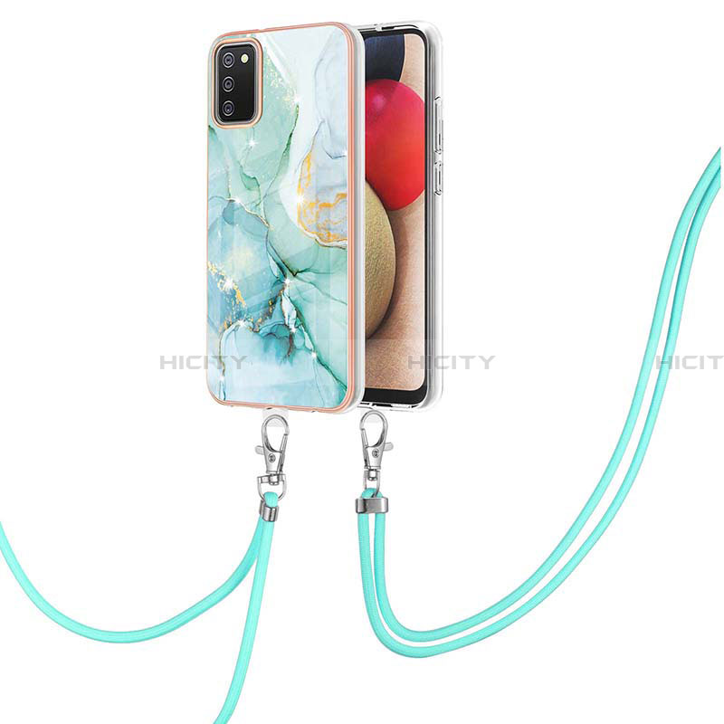 Funda Silicona Gel Goma Patron de Moda Carcasa con Acollador Cordon Lanyard Y05B para Samsung Galaxy F02S SM-E025F Verde