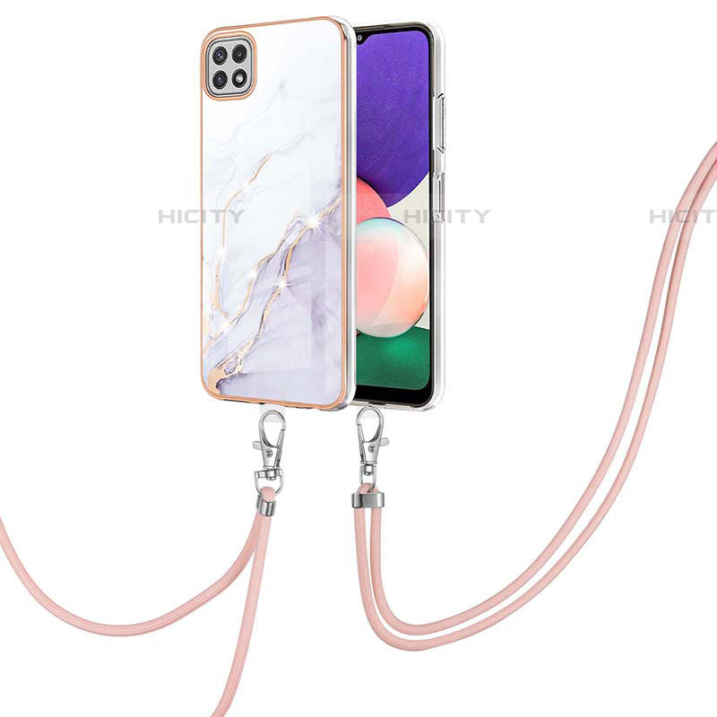 Funda Silicona Gel Goma Patron de Moda Carcasa con Acollador Cordon Lanyard Y05B para Samsung Galaxy F42 5G Blanco