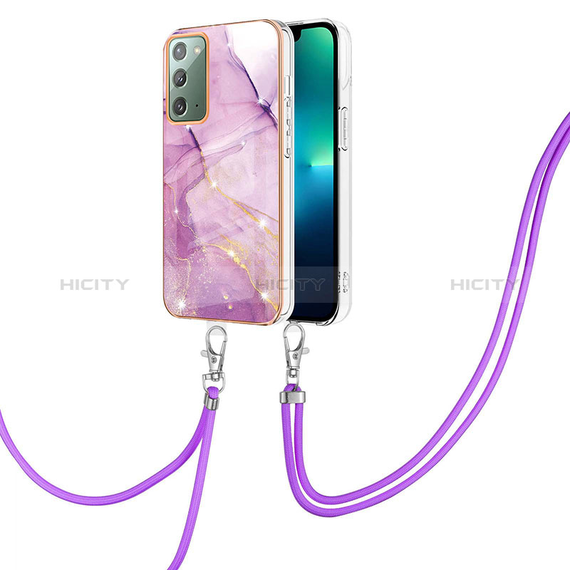 Funda Silicona Gel Goma Patron de Moda Carcasa con Acollador Cordon Lanyard Y05B para Samsung Galaxy Note 20 5G Purpura Claro