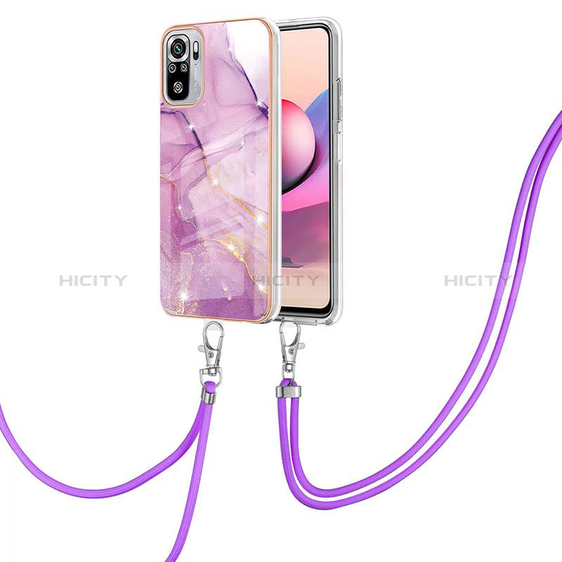 Funda Silicona Gel Goma Patron de Moda Carcasa con Acollador Cordon Lanyard Y05B para Xiaomi Poco M5S Purpura Claro